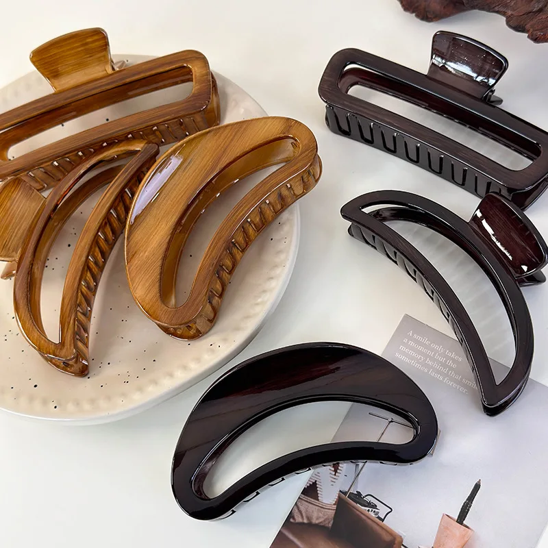 Retro черепаховый akrylowy duży pazur do włosów moda Hollow półksiężyc spinki do włosów klipsy rekina damskie Temperament Barrettes opaski na głowę
