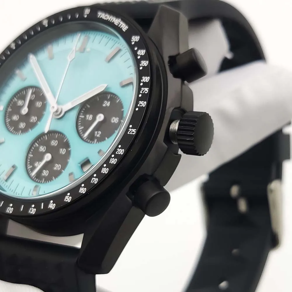 ساعة رياضية كوارتز سوداء 40 ملم للرجال VK63، هيكل مقاوم للماء من الفولاذ المقاوم للصدأ، حزام مطاطي مريح، زجاج الياقوت