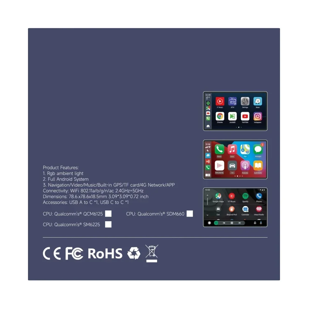 Tbox-UB 3 في 1 لاسلكي أندرويد 13 صندوق AI سحري مصباح ليد USB وUSB-C واجهة carplay ai صندوق ل carplay سلكي عالمي #6