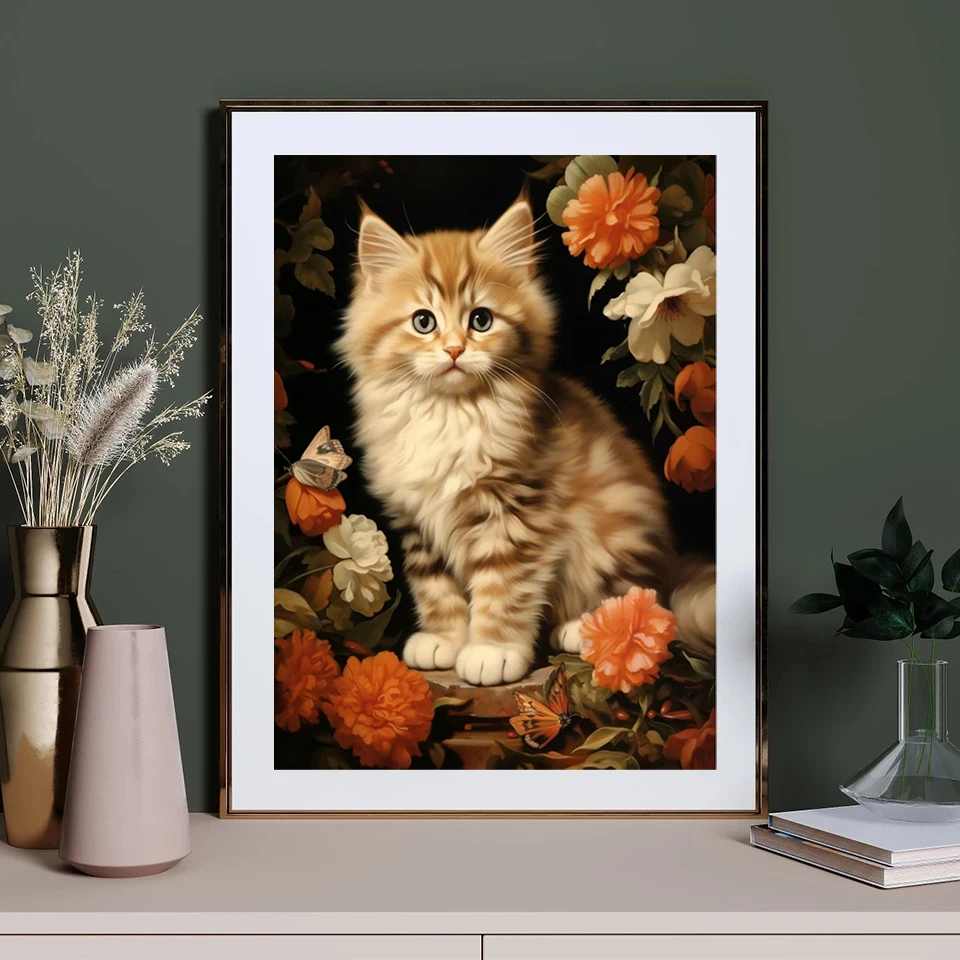 DIY Diamond Painting Cat flower Art Diamond Embroidery Animal Mosaic Cross Stitch Kits Handmade New 2024 Home Decoration