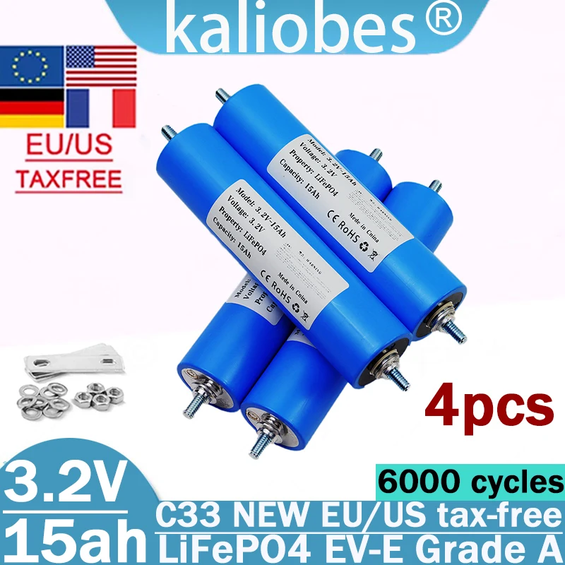 Kaliobes brand new original 3.2V 15Ah lithium iron phosphate battery DIY 12V 24V motorcycle, swimming boat, boat, home solar car