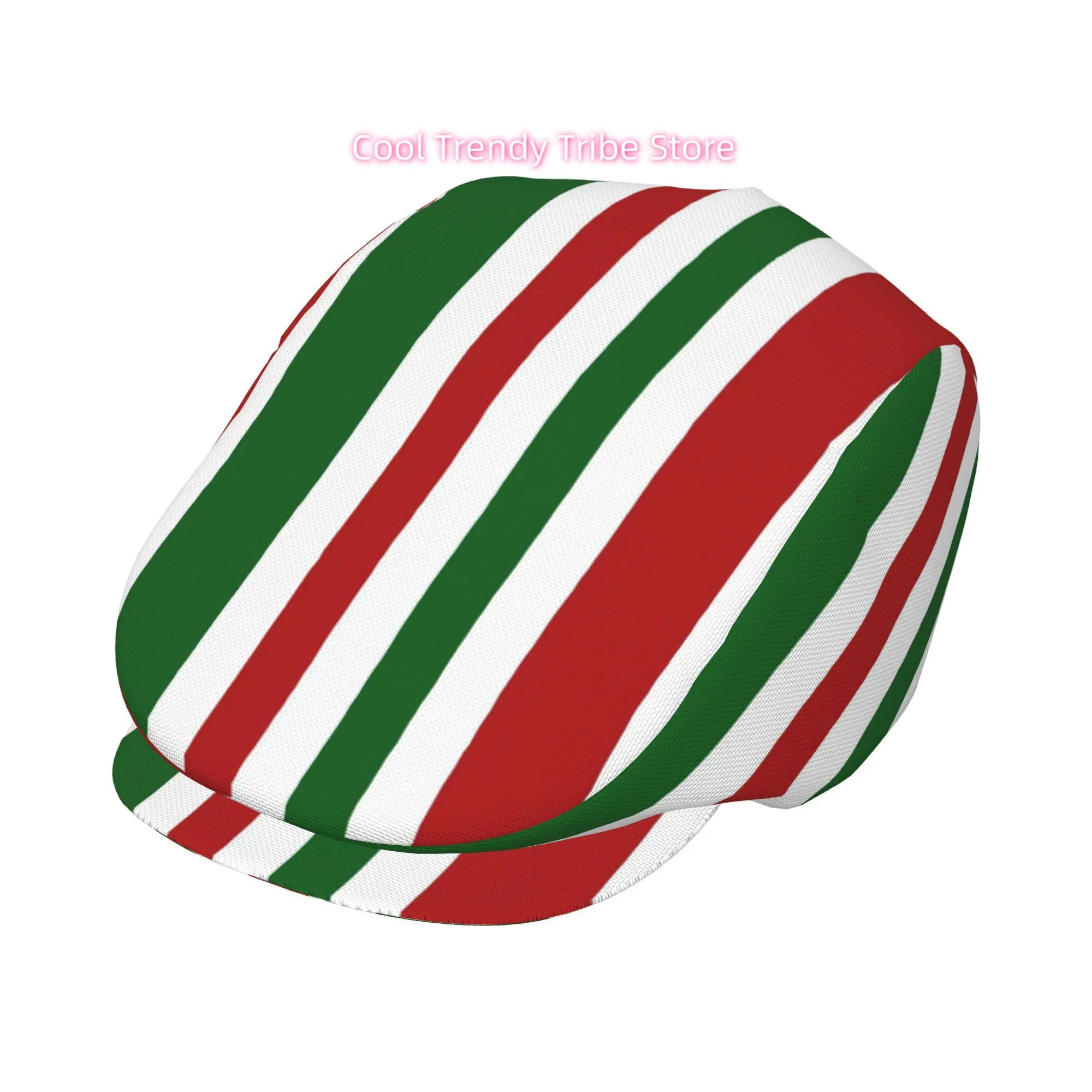 1pc Green Red White Stripes All-over Printed Beret, Men and Women Adjustable Flat Cap Suitable for All Seasons Newsboy Beret Ivy