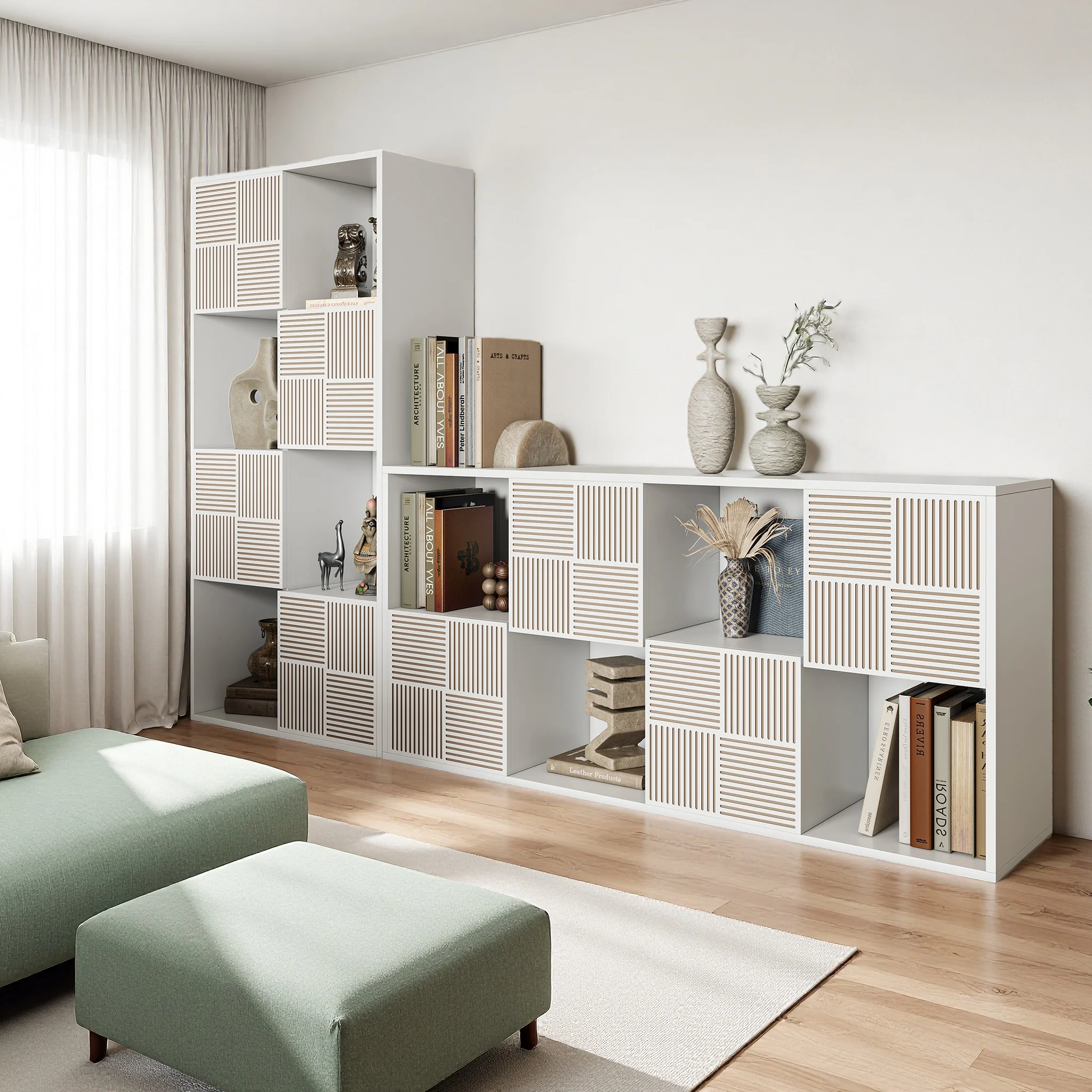 Rosahqnda Wohnzimmer-Vitrine, modularer Schrank, Kinder-Bücherregal, Bücherregal, 8 Würfelfächer, Aufbewahrungsschrank (1 Stück)