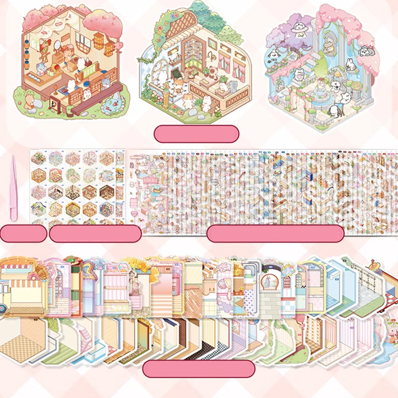 

Mr. Paper Miniature Scene Stickers Box Set 50 sheets/box Cartoon Animal Playground PET Stickers Home Handbooks Decorative Gifts