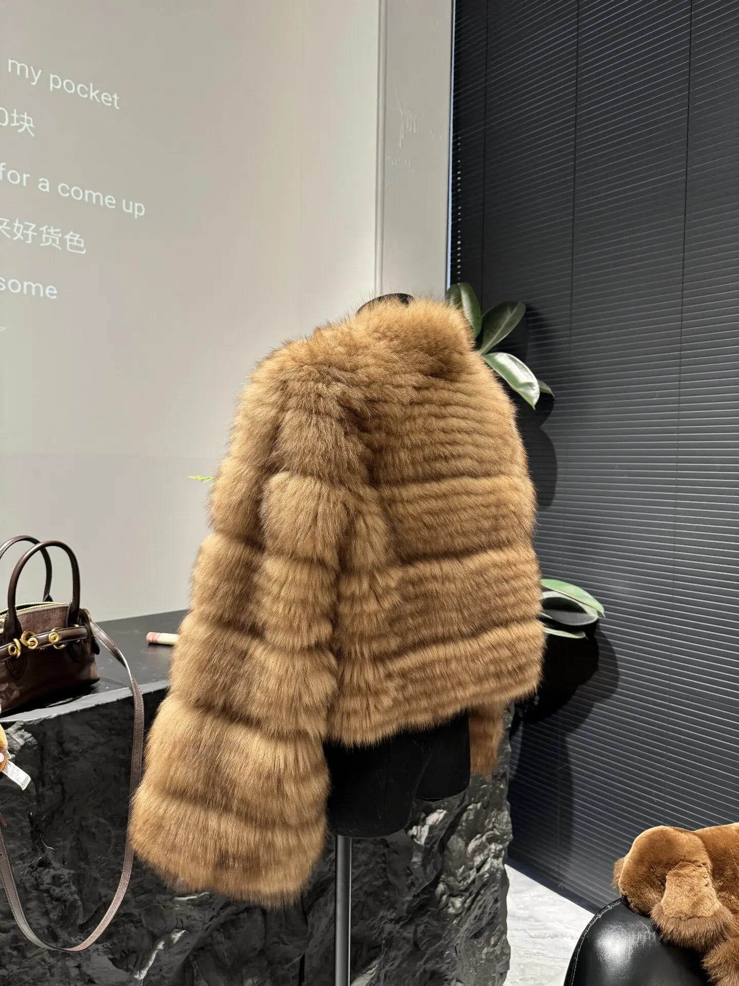 Real Natural Fox Fur Strip Sewed Toghter Coat Thick Warm Luxury Outerwear Jackets