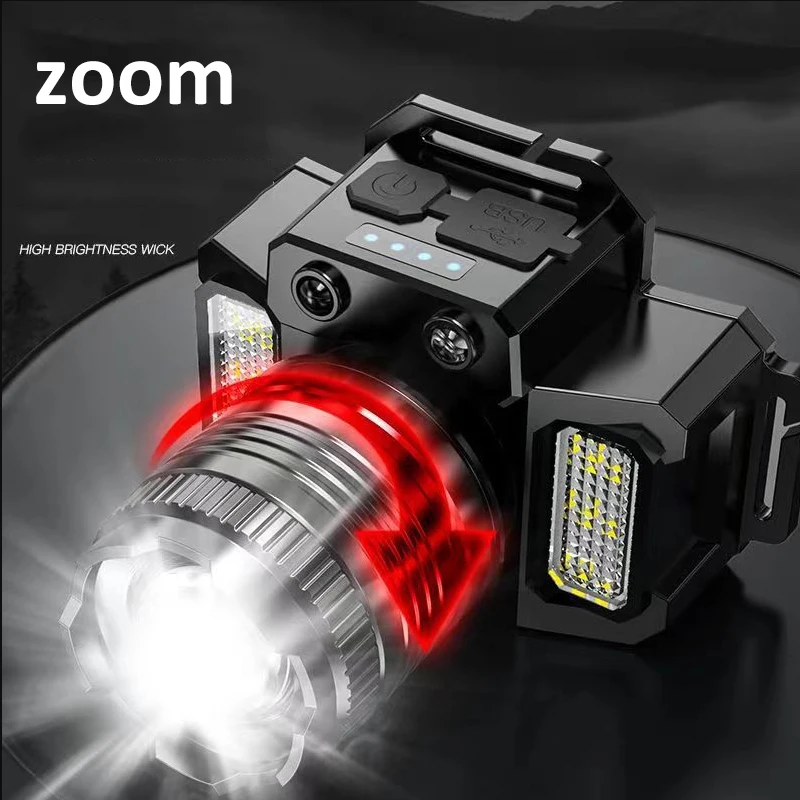 Linterna Frontal LED con Sensor, Recargable, Potente, para Camping y Búsqueda, 5 Estilos