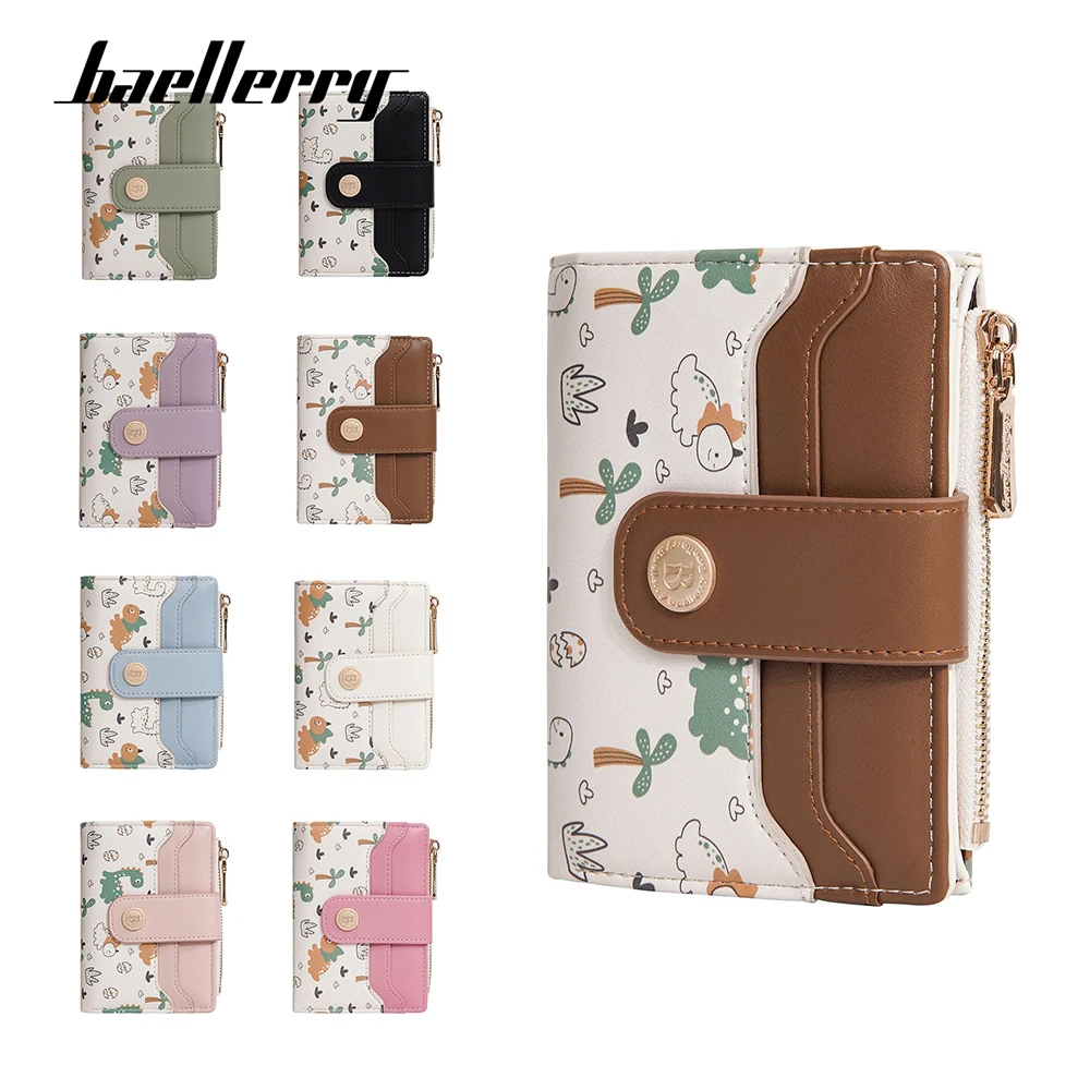 Portafoglio da donna con stampa simpatico cartone animato Baellerry Portafoglio corto in pelle PU con chiusura bifold di grande capacità per uso quotidiano Moda casual