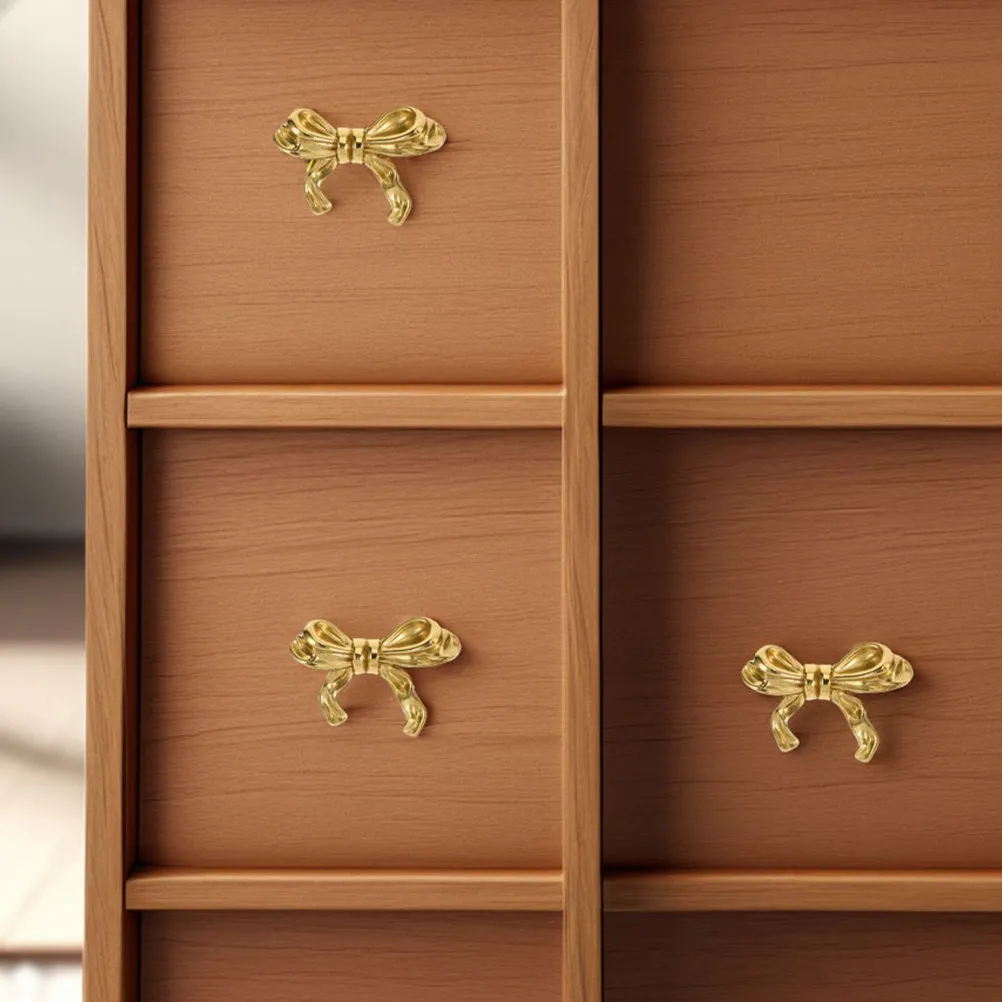 3Pcs Style Bow Brass Cabinet Knobs Vintage Decorative Handles for Dressers Drawers Pulls Furniture Hardware