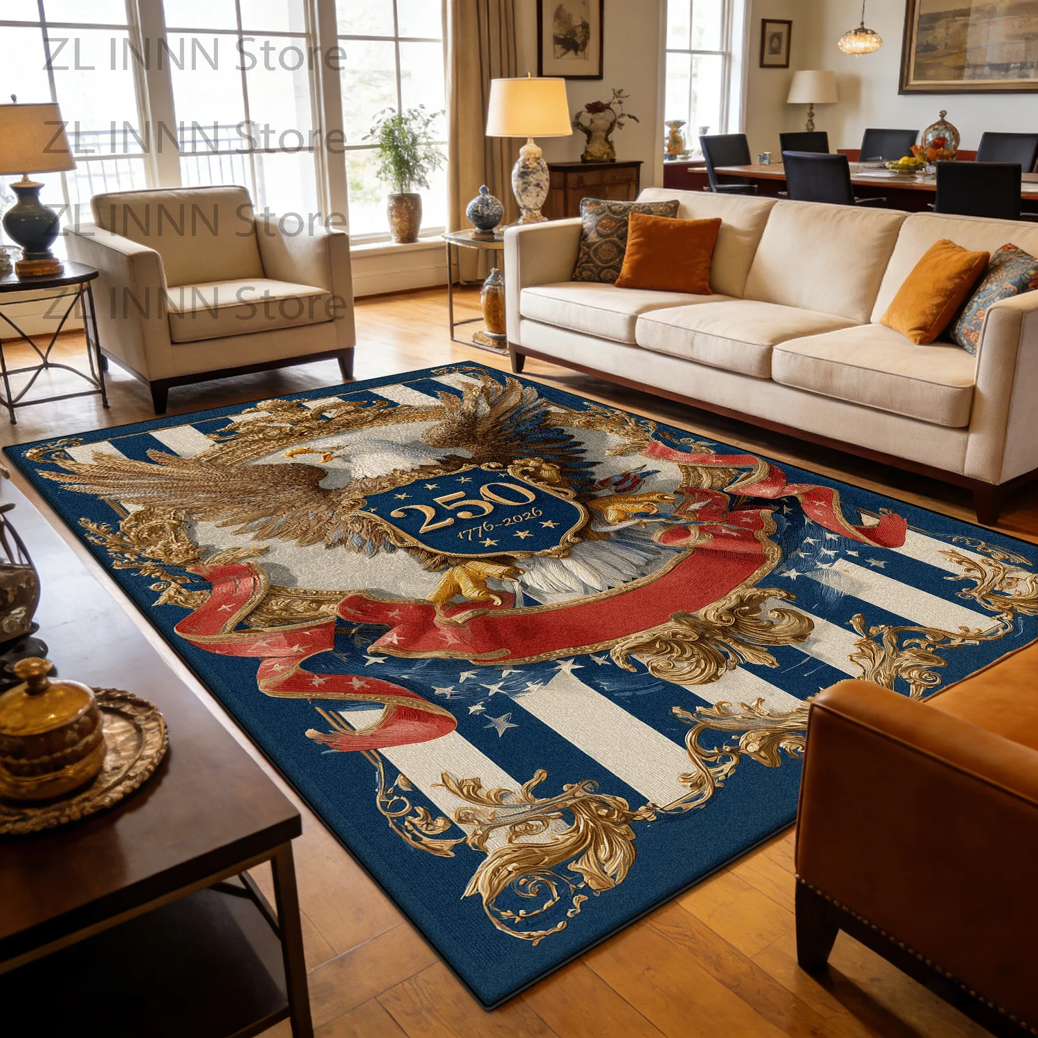 USA 250th Celebration Area Rug Decoration Home Blue Non-slip Living Room Large Rugs Office Study Pile Fabric Floor Mat American