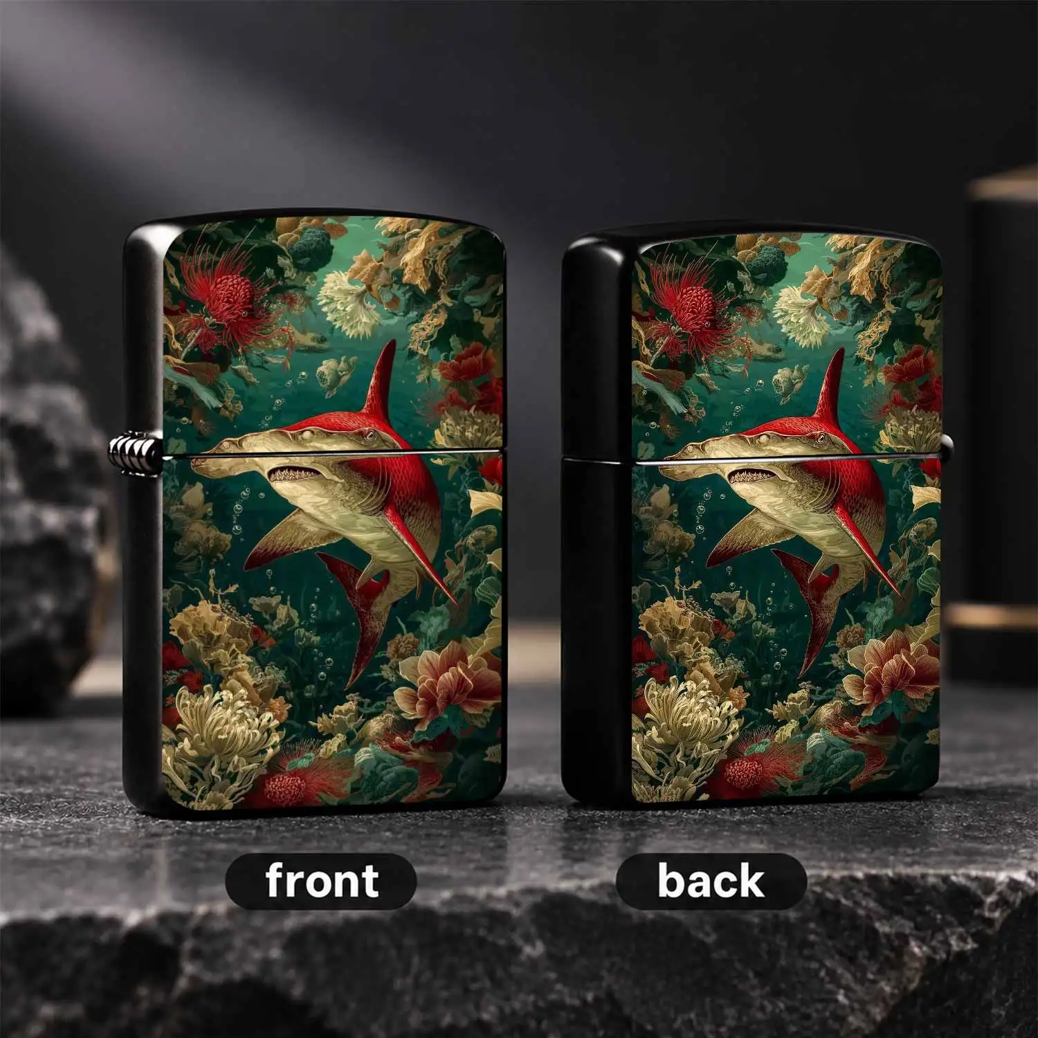 Creative Red Hammerhead Shark Pattern Lighter, Retro Deep Sea Floral Art Stylish Portable Ignition Device, Exquisite Decorative Practical Tool For Daily Outdoor Use, Unique Aesthetic Present For All Scenarios A Humorous And Interesting Ligh