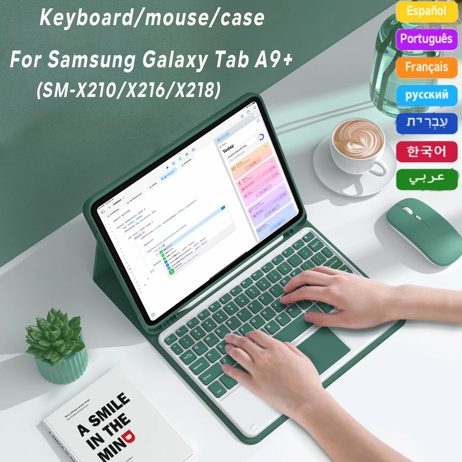 Etui z klawiaturą do Samsung Galaxy Tab A9 Plus A9+ 11 X210 X215 X216 Wielojęzyczna, odłączana, podświetlana, dotykowa klawiatura