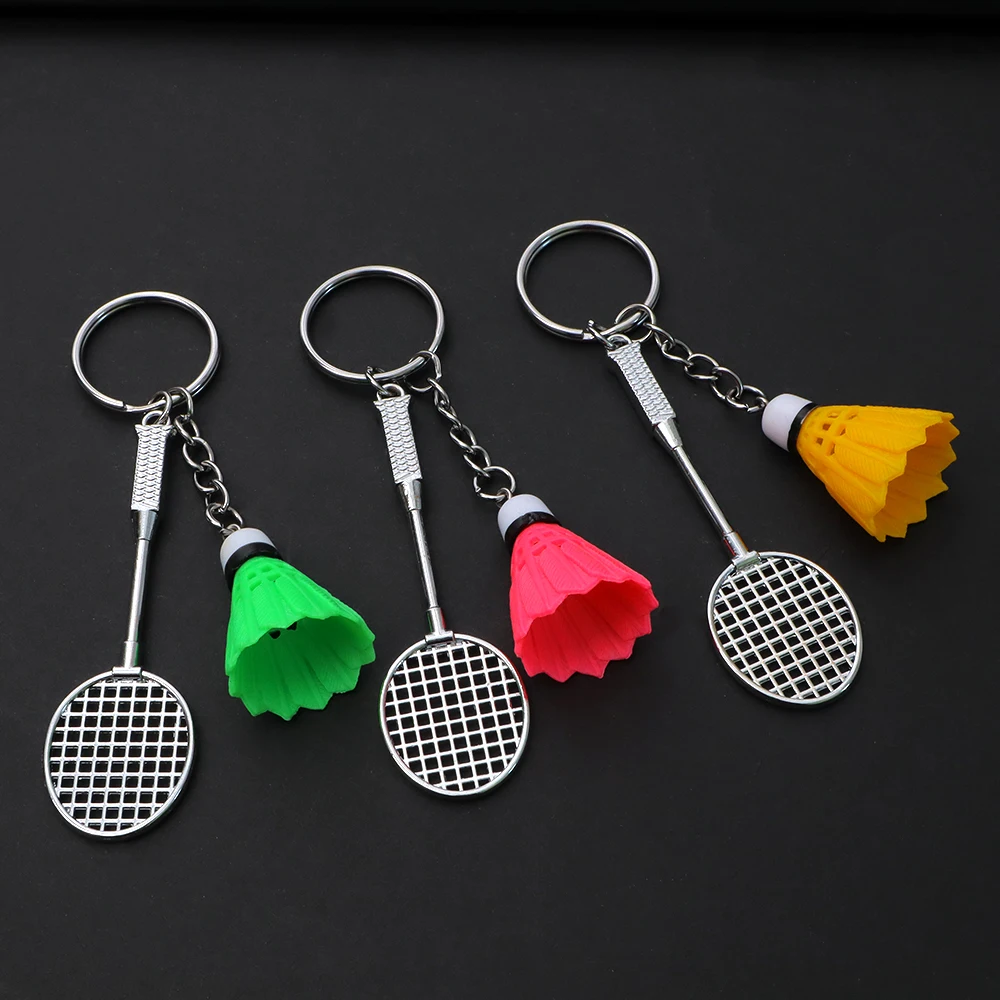 Colorful Badminton Keychain Metal Simulation Racket Keyring Sports Letter Webbing Pendant Car Backpack Ornaments Fans Souvenir