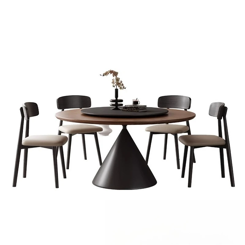 

Medieval style, solid wood round table with turntable, high-end sense, retro French style, rock slab round table