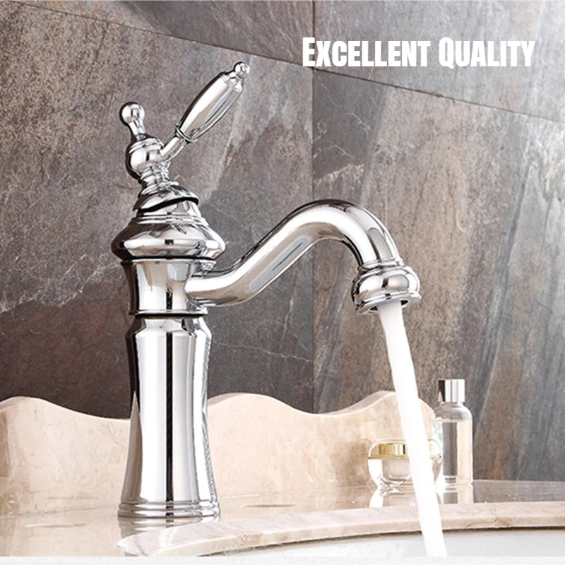 

Black/Silver/Brushed Wash-basin Faucet Brass Fashion Bathroom Large Bend Mouth Type Single Handle Sink Cold Hot Water Mixer Taps
