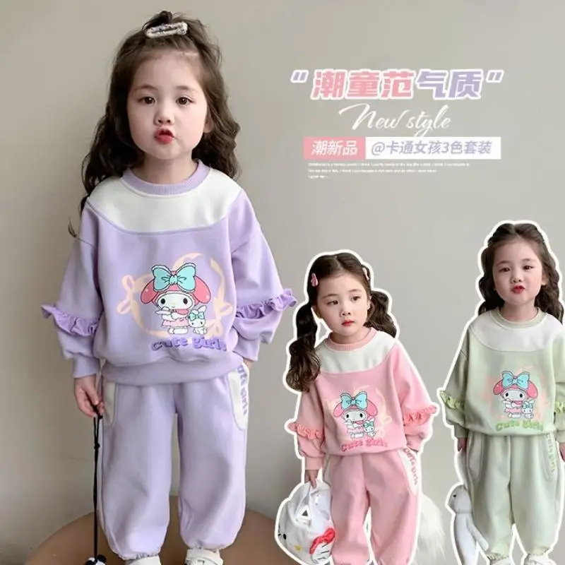 

Комплект из 2-х предметов Sanrio My Melody: повседневный свитшот и брюки с длинным рукавом, милый мультяшный дизайн, модный, для девочек, весна-осень, удобный и мягкий.