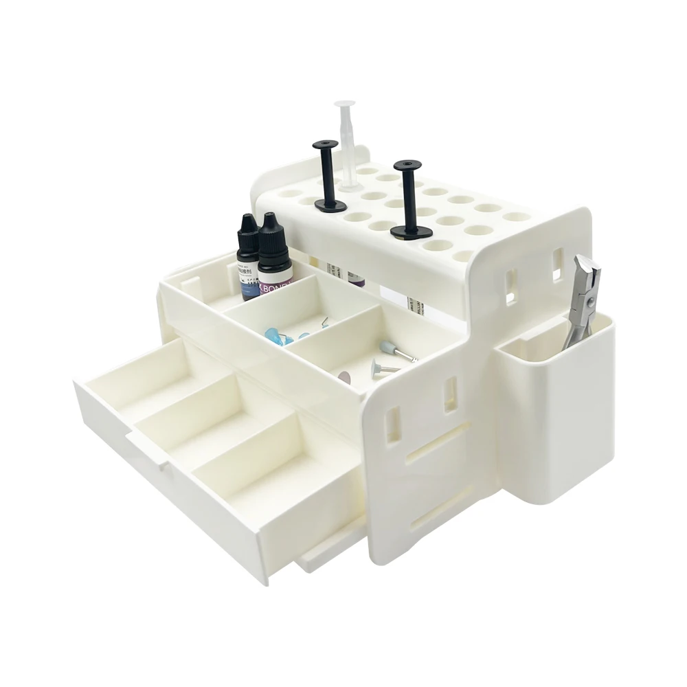 1 pièce Support multifonctionnel pour adhésif dentaire avec tiroir, distributeur d'application de résine composite et seringue, organisateur d'instruments dentaires
