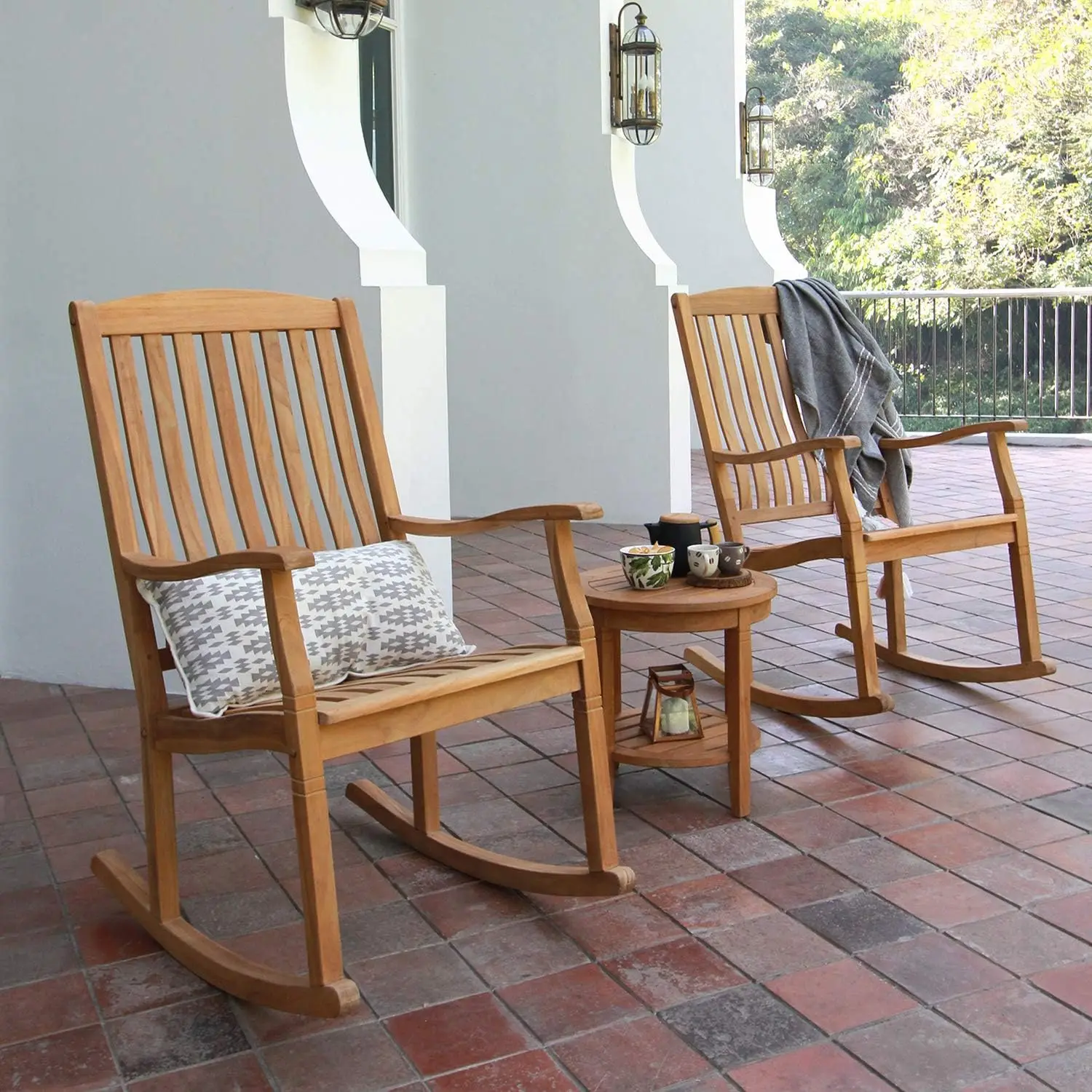 Indonesian Plantation Arie Rocking Chair, Chat Set/Natural Teak