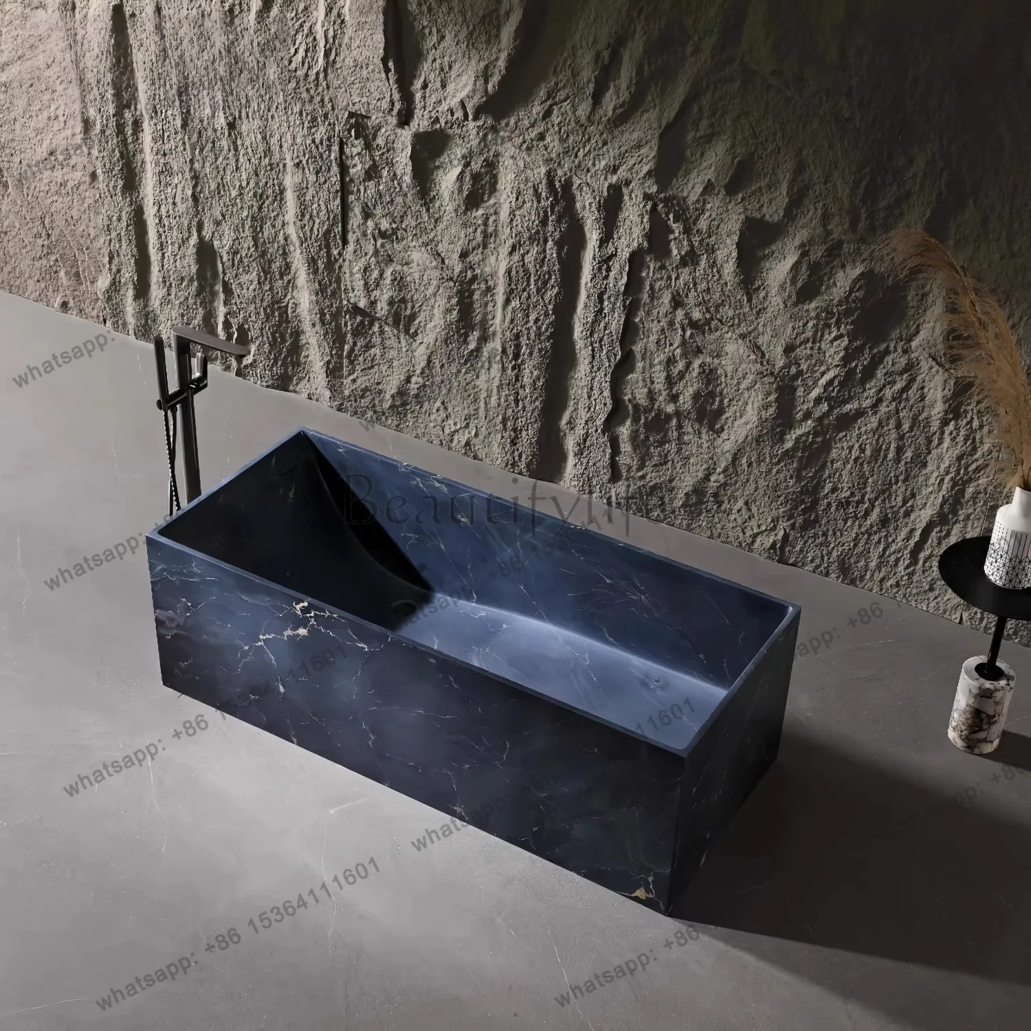 Onehappy Freestanding Artificial Stone Bathtub Marble Texture One Piece Molding Heat