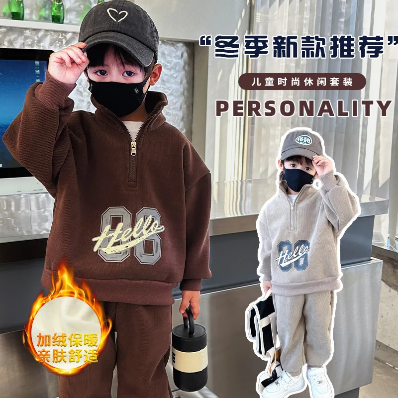 

Winter Baby Boy Clothes Sets Autumn Kids Thick Warm High collar Sweater+Pants 2pcs Suits Cute Girl Suit 2-10Y Children Tracksuit