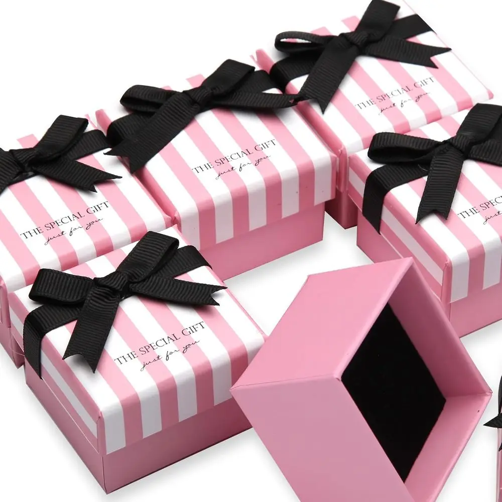 

24 Pack Pink Striped Cardboard Jewelry Boxes for Rings, Badges, and Earrings Display
