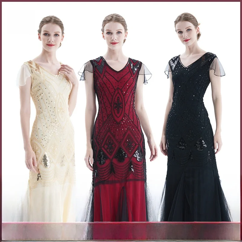 ثوب متألق مطرز يدويًا Dr Evening Par Dr ort Sve للتجمعات النسائية بدون علامة تجارية مسجلة