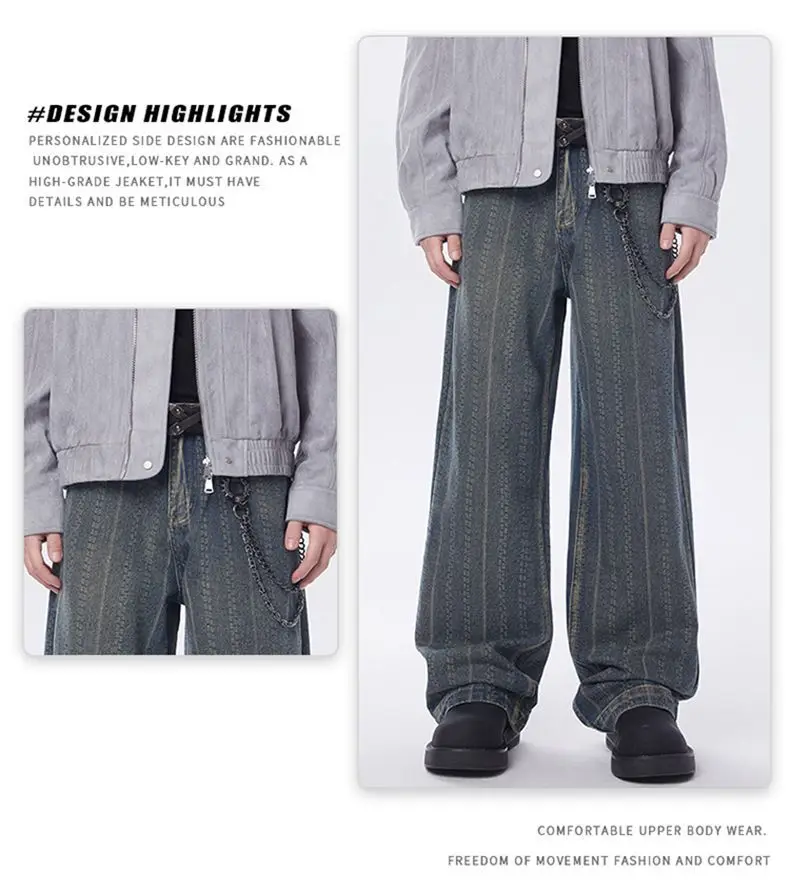 2026 New Tall Extended Edition American Retro Jeans a righe punteggiate Marchio alla moda Personalizzato Rascal Jeans belli Stile da uomo