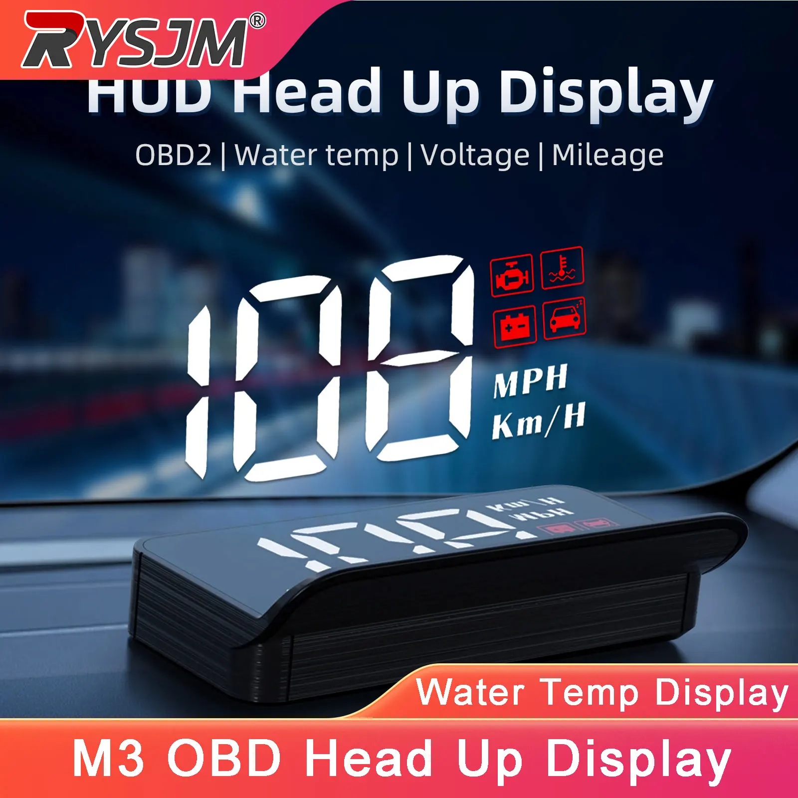 

Автомобильный HUD-дисплей M3 OBD: Проекционный дисплей на лобовое стекло, спидометр, измеритель напряжения и температуры воды с сигнализацией превышения скорости, автомобильные электронные аксессуары