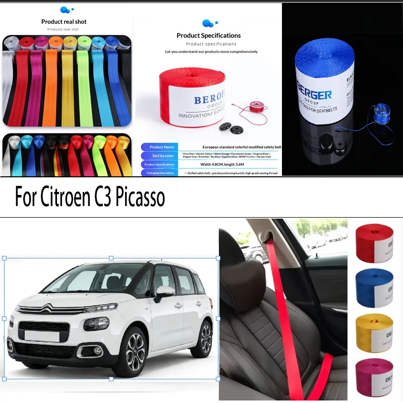 

For Citroen C3 Picasso Car Seat Belt Seatbelt Webbing Lap Retractable Safety Strap 48MM