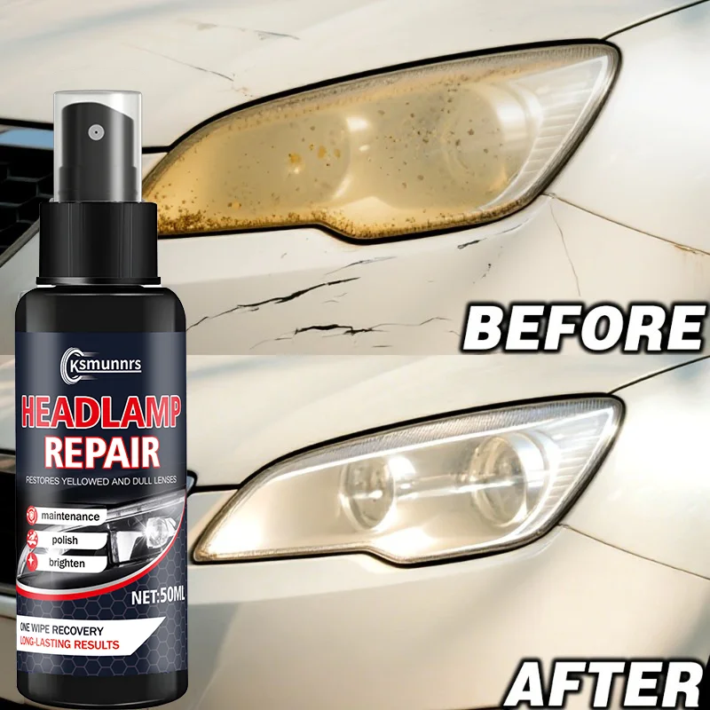 Professional car headlight restoration spray - removes yellow oxidation, scratches, haze and fog, making your headlights shine i