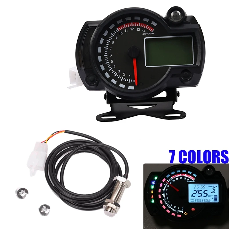 Universal Motorcycle Lcd Digital Meter Odometer Tachometer Speedometer 14000RPM Gauge With Bracket