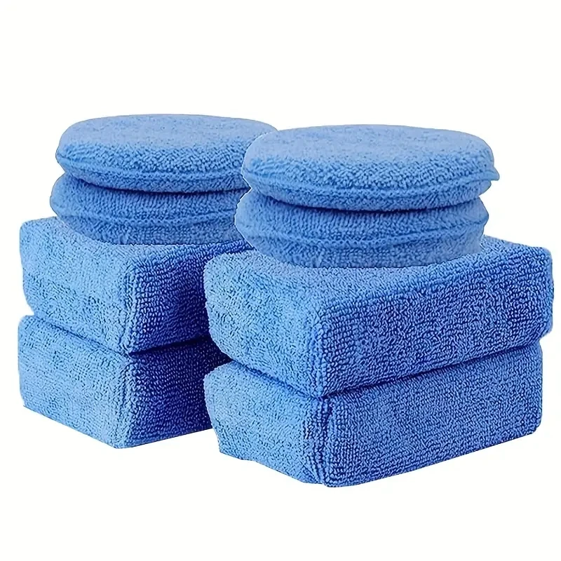 

8Pcs Microfiber Applicator Pads, 4 Round and 4 Rectangular Car Wash Sponge, Premium Microfiber Sponge and Cleaning Pads