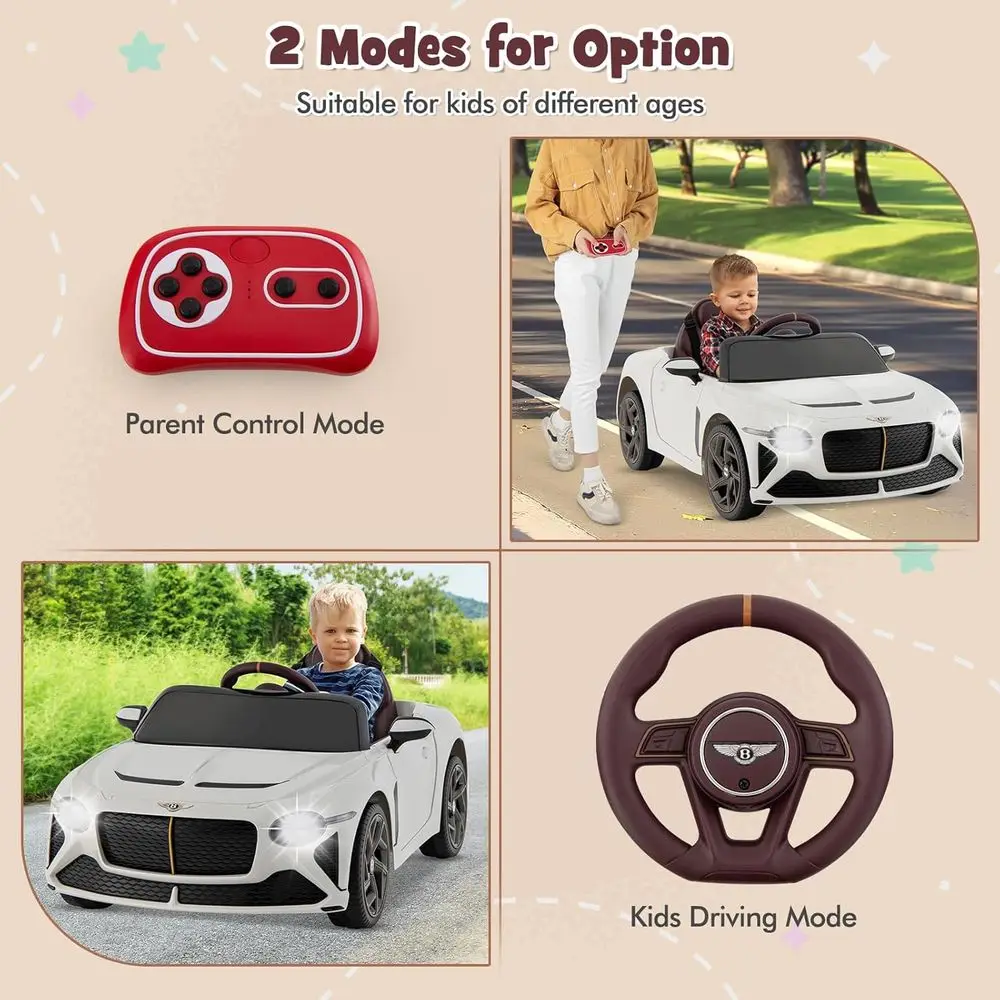 Ride on Car, 12V Licensed Bentley Bacalar Battery Powered Kids' Electric Vehicles w/Remote Control, Scissor Doors,Wireless,White
