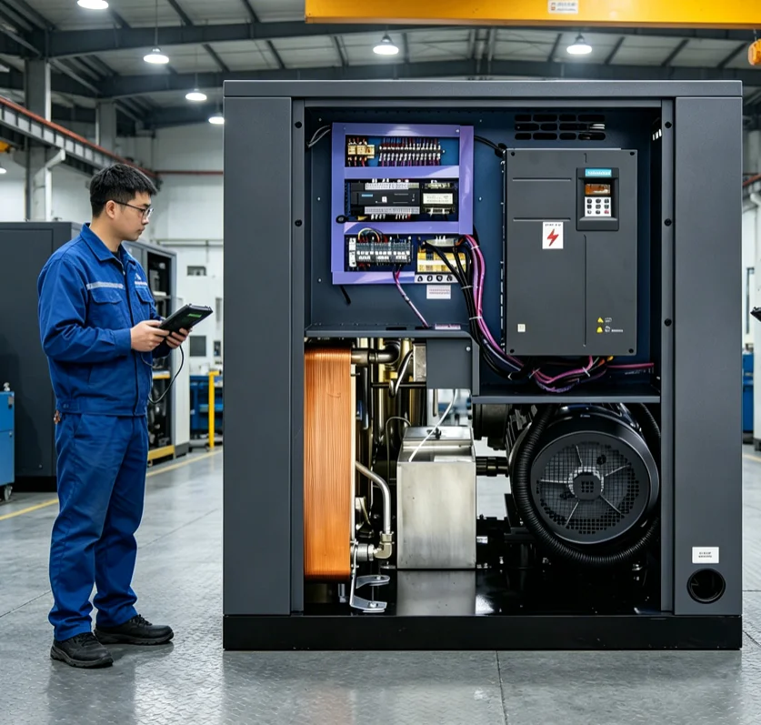 15KW Oil-Free Water-Lubricated Stationary Screw VFD Air Compressor AC Power Clean Energy-Saving and Low Noise Operation
