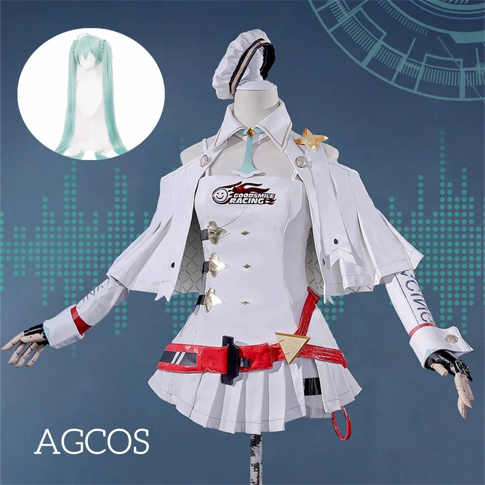 AGCOS 2023 Racing Miku Cosplay Costume Woman Lovely Sexy Racing Suits Anime Miku Cosplay Sets Wig Jumpsuits Clothes