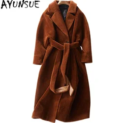 AYUNSUE Sheep Shearing Overcoat Women 2018 Real Fur Coat Female Jacket Long Winter Warm Lamb Fur Coats casaco feminino WYQ780