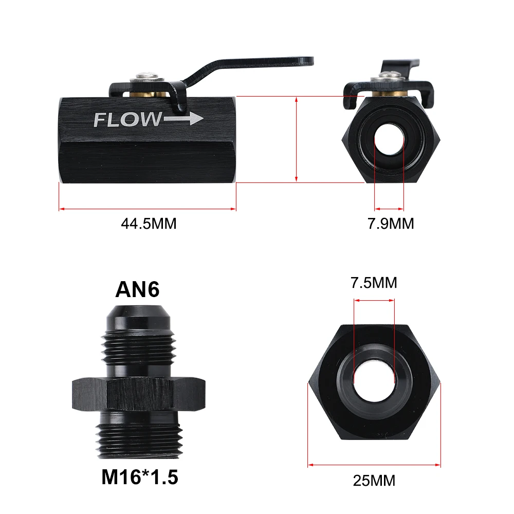 VR - AN6 AN8 AN10 Aluminum Inline Fuel Filter Shut Off Valve Cut Off Valve Fitting w/ Cable Lever 1Pcs