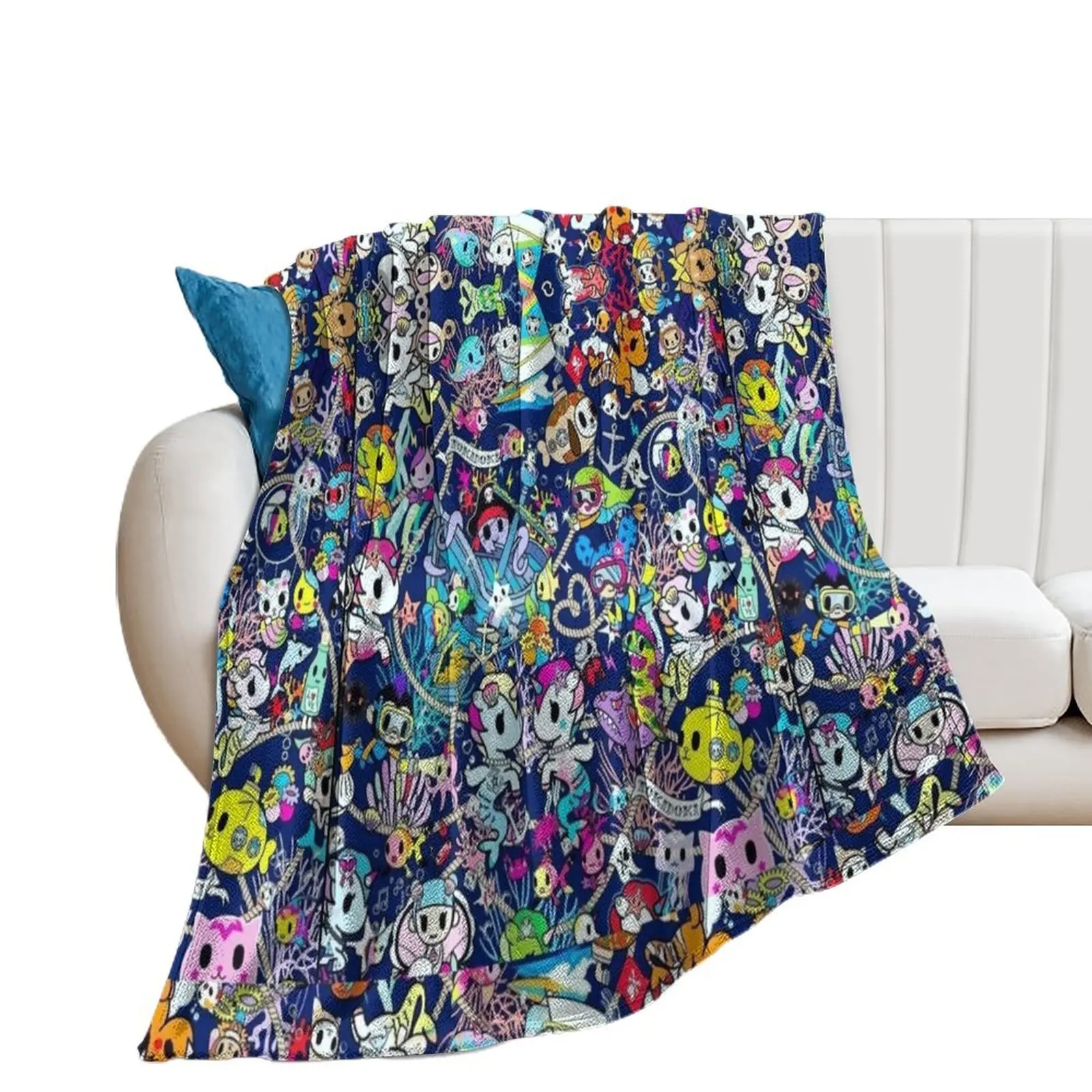 donutella and his friends unicorns mofia collaboration Throw Blanket Decorative Sofas Beautifuls Sofa Blankets