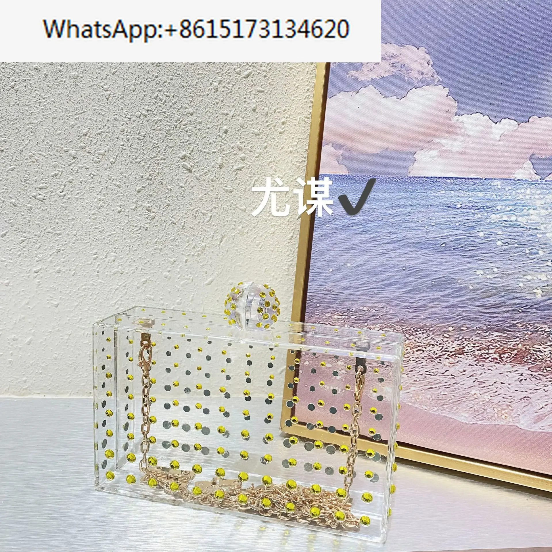 Summer transparent shiny diamond spherical banquet rhinestone  holding crossbody bag woman