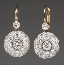 Vintage Personal Elegant Flower Inlay Sliver Color Zircon Earrings for Women Creative Party Jewelry Accessories