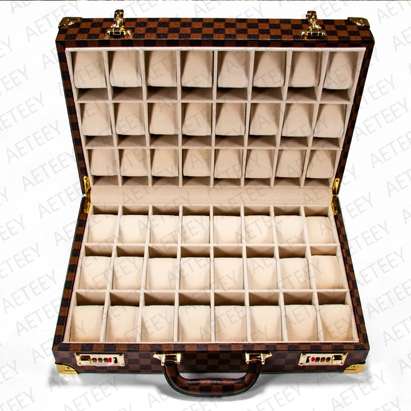 High-grade Portable Password Watch Cases Plaid Decorative Pattern Business Display Case PU Leather Watch Storage Case CabinetCus