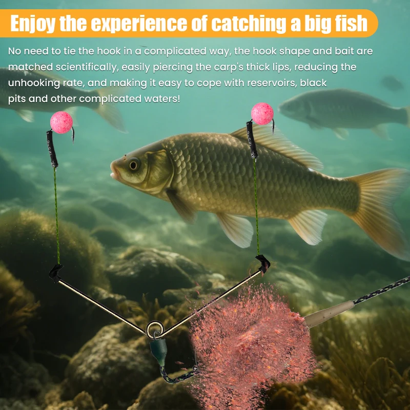 3 أدوات شعر سمك الشبوط مربوطة مسبقًا مع ليدكور | طريقة التغذية جاهزة | طعم مموه، ألوان مختلطة | صيد الأسماك في المياه العذبة القوي #5