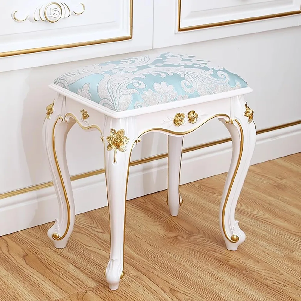 

Vintage Victorian Chair – Cute Makeup Stool & Sturdy Ottoman Bench – Bathroom Vanity Seat for Princess Bedroom or Nail Station