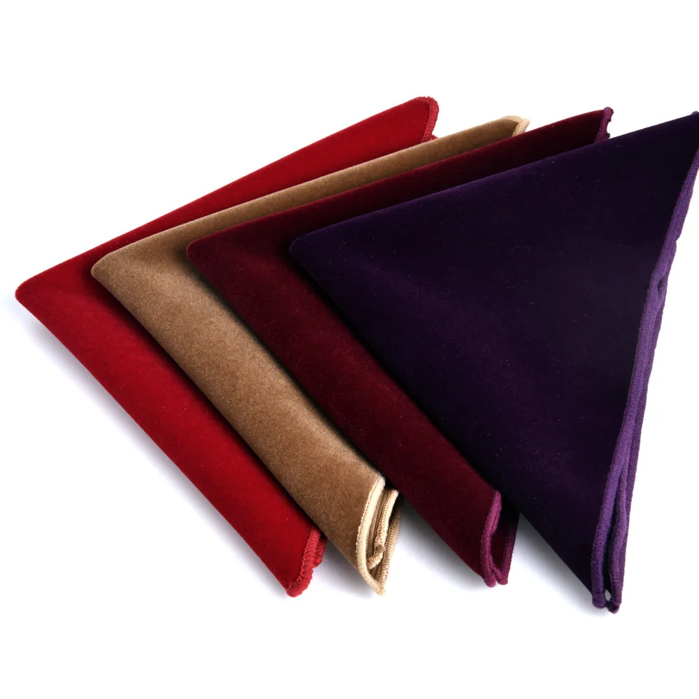23cm Men's Velvet Pocket Square Solid Color Navy Wine Red Soft Handkerchief Wedding Party Groom Hanky Towel Business Chest Scarf