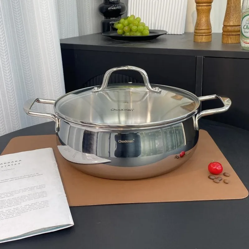 

‌ Суповая кастрюля из нержавеющей стали 304, утолщенная кастрюля для тушения для индукционной плиты и газовой плиты, домашняя кастрюля для приготовления пищи, прозрачная кухонная посуда