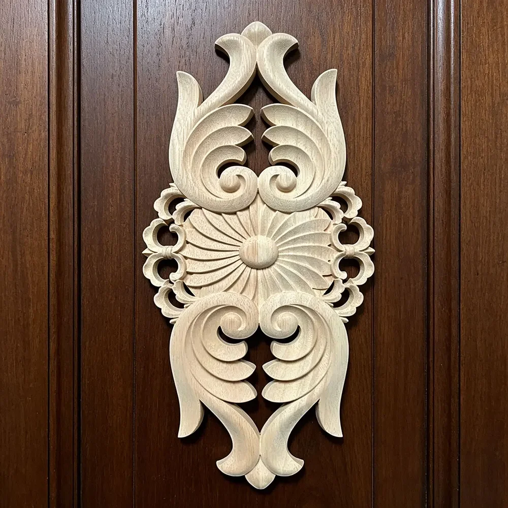 Europe Wood Appliques Molding Decals for Furniture Home Decor Carving Onlays Flower Background Wall Decoration Wooden Figurines