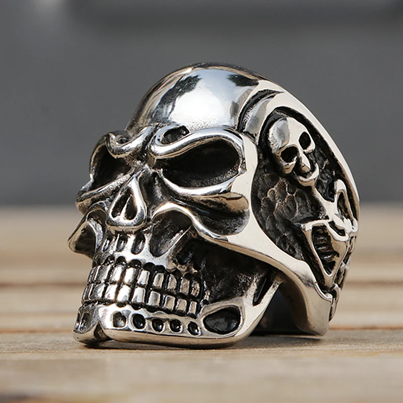 Größe 7-14 Polieren Kapäla Schädel Ring Männer Jungen Edelstahl Motor Biker Ring Dominierenden Männlichen Gothic Schädel Ringe großhandel