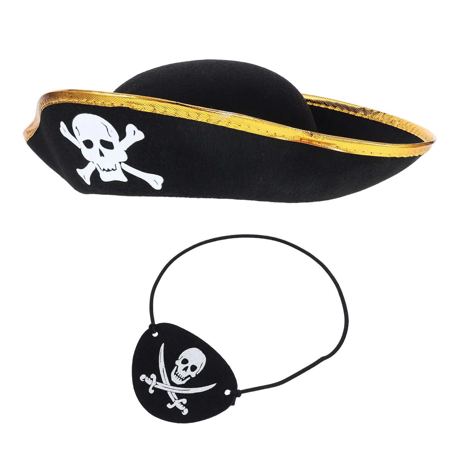 2Pcs Pirate Accessories Set Hat Eye Patch Skull Design for Cosplay Masquerade Party Halloween Costume