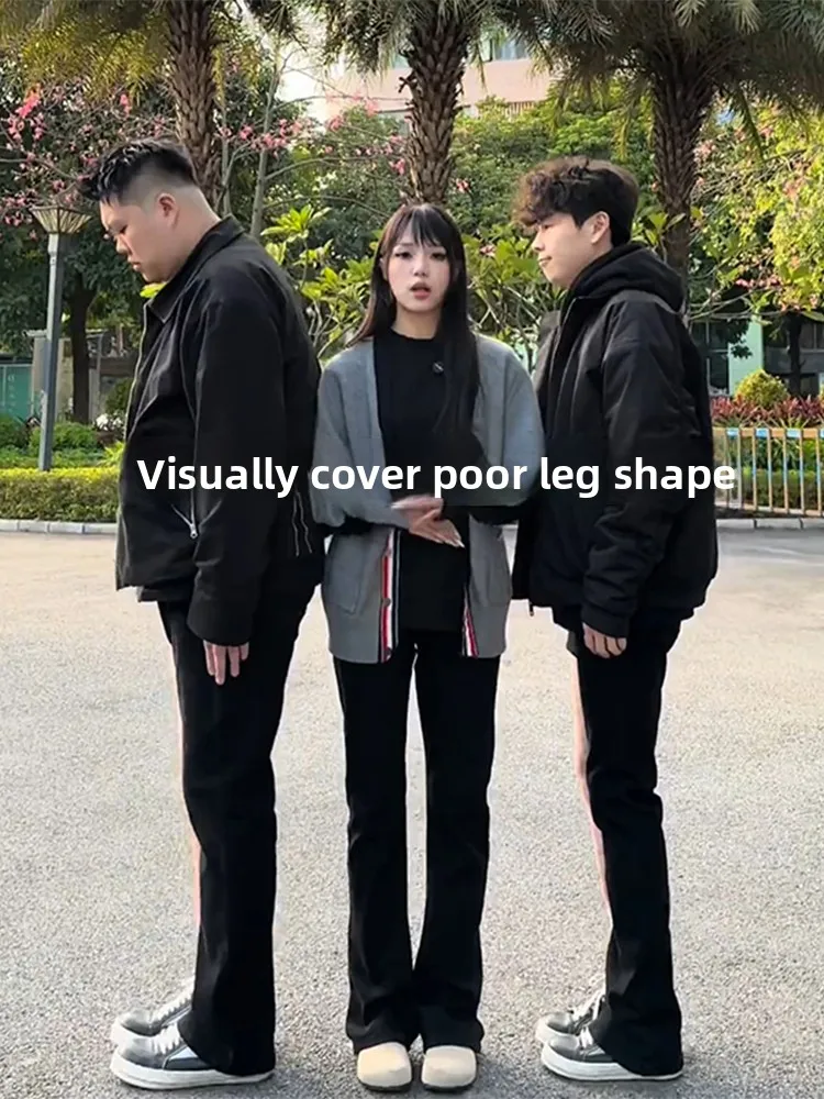 

American Style Black Knife Jeans Men's Slim Fit Long Leg Lengthening Straight Leg Bell Bottoms Thick Denim Youth Trendy