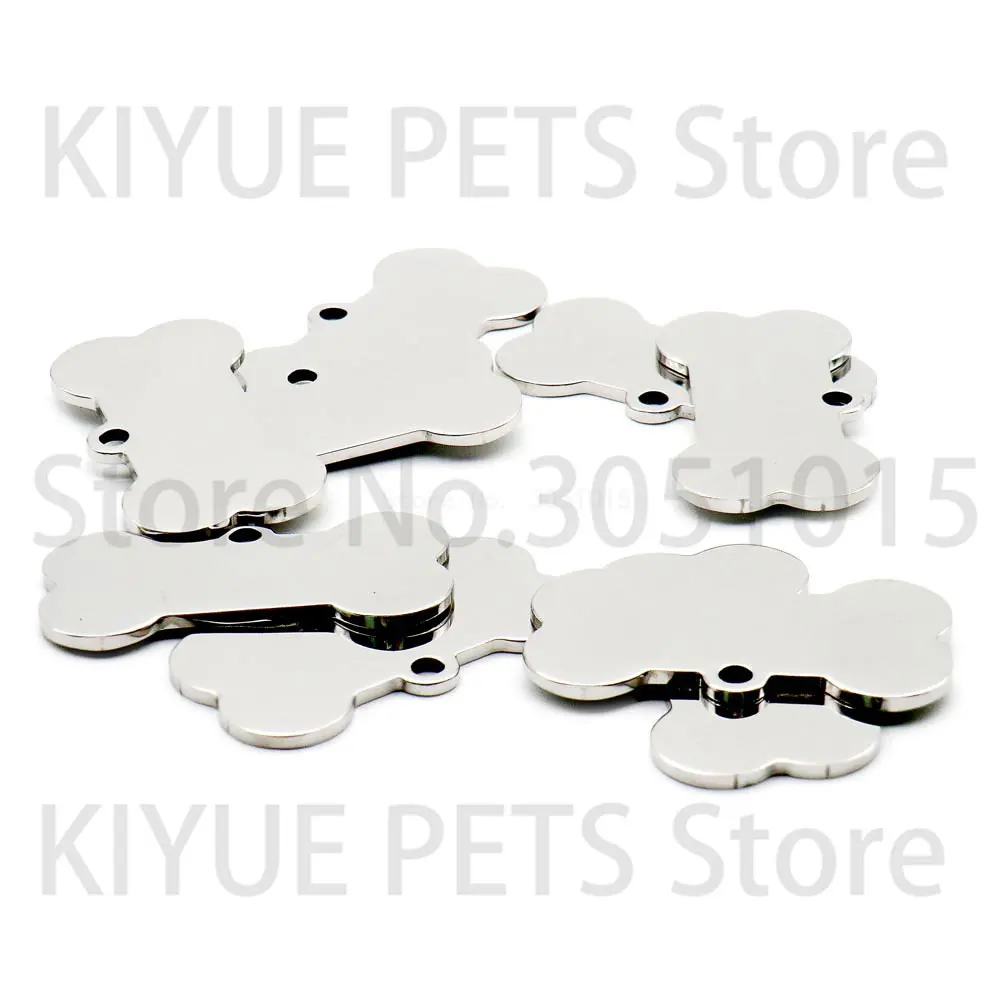 KIYUE Großhandel 100 Stück Bone Pet ID Tag Blank gravierter Edelstahl Heimtierbedarf Katzenhalsband Zubehör DIY Namensanhänger personalisiert 7