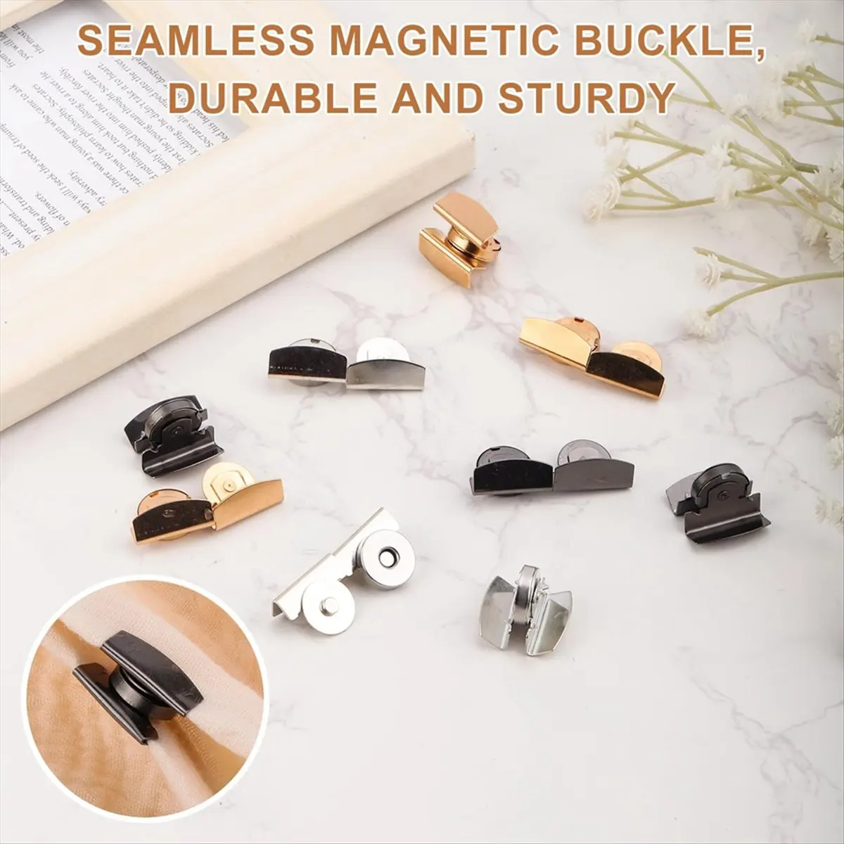 24 Sets Magnetic Snaps, Magnetic Buttons Sew on Clasps Snap Fastener Magnets No-Sew Closure for Purses Bags Tote